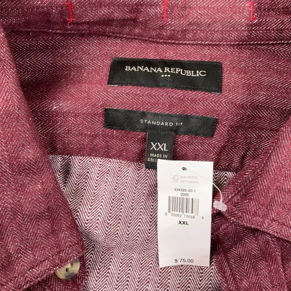 Banana Republic Shacket Men XXL‎ Burgundy Herringbone Standard Fit Shirt Cotton